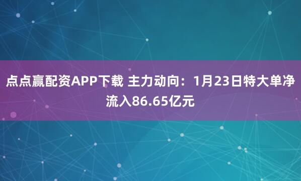 点点赢配资APP下载 主力动向：1月23日特大单净流入86.65亿元